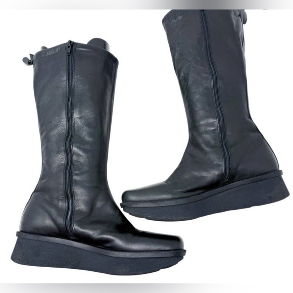 Vintage Y2K Nine West Black Leather Square Toe Platform Boots Women's Size 8 - Picture 5 of 9